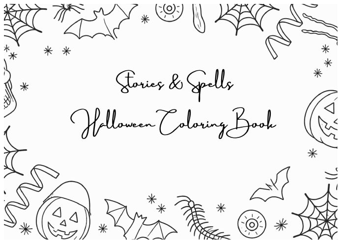 Cover page of the Stories & Spells Halloween Colouring Book